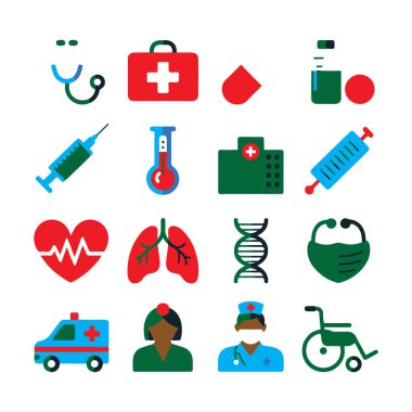 Collection of medical and healthcare icons, isolated on white background technology background