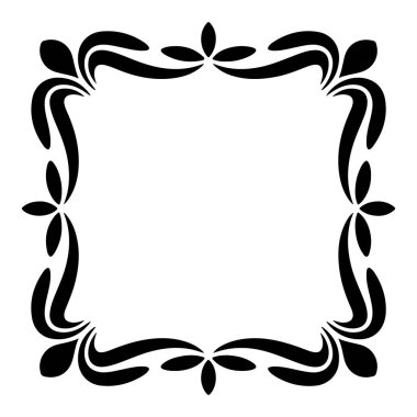 Decorative black ornate square frame with floral motifs, isolated on white background technology background