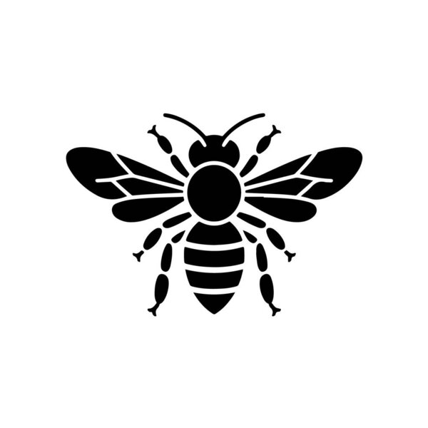 Black silhouette of a bee isolated on white background technology background