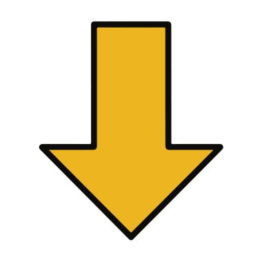 Yellow down arrow isolated on white background technology background