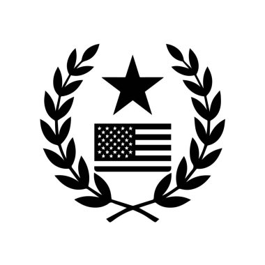 Beyaz arka planda izole edilmiş yıldız ve defne çelenkleriyle Amerikan bayrağı amblemi