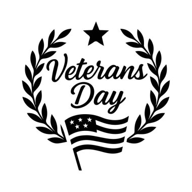 Gaziler günü mesajı ve defne çelengi içinde beyaz arka planda izole edilmiş bir yıldız olan Amerikan bayrağı.