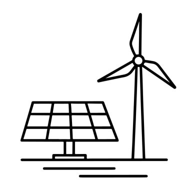 Güneş paneli ve rüzgar türbini, yenilenebilir enerji kaynaklarını sembolize eder, beyaz arka plan teknolojisinde izole edilir.