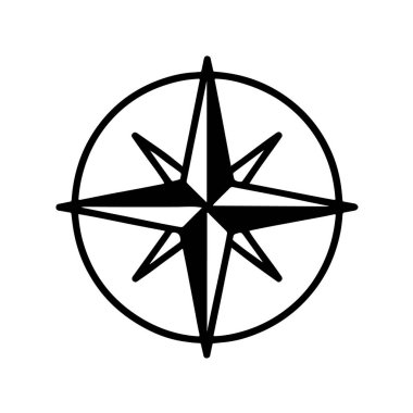 Beyaz arkaplan teknolojisinde siyah beyaz pusula gül sembolü izole edildi