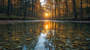 Autumn Sunrise over Crystal Clear River clipart