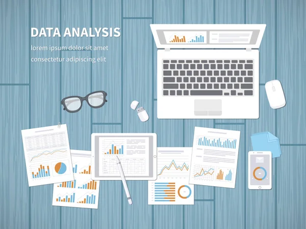 Dataanalyskoncept Ekonomisk Revision Seo Analys Statistik Strategisk Rapport Ledning Diagram — Stock vektor