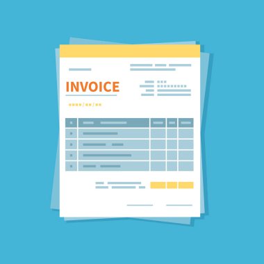 İzole edilmiş bir tablette para olan fatura simgesi. Doldurulmamış, belgenin minimalist formu. Ödeme ve fatura, iş veya mali işlemler imzası. Düz stil şablon tasarımı. Vektör