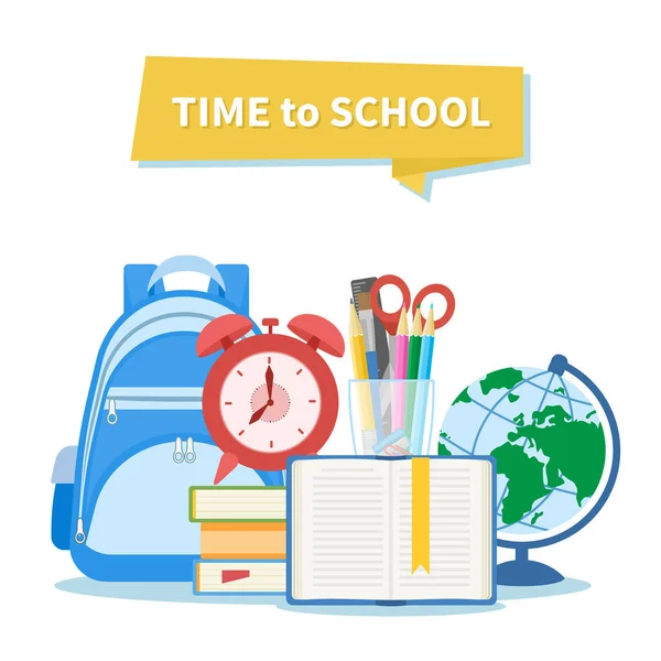 Zeit Für Die Schule Bildungs Und Lernkonzept Schulausstattung Buch Mit — Stockvektor