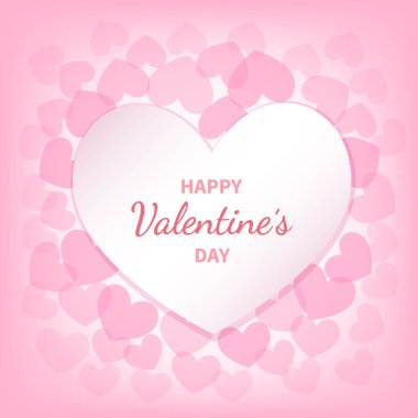 Happy Valentine's Day greeting card with white and pink hearts. The inscription on the middle. Festive romantic love symbol. Vector illustration.