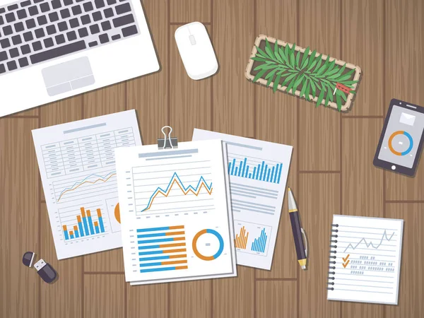 Work Documents Statistic Data Analysis Financial Audit Seo Analytics Strategic — Vetor de Stock