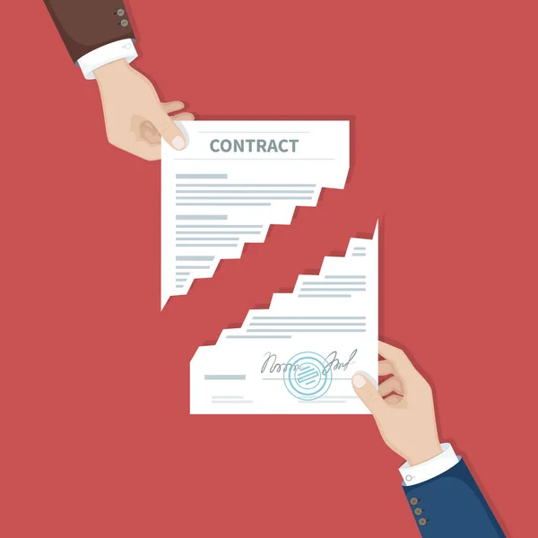 Contract Termination Concept Two Businessman Hands Tearing Document Apart End — стоковый вектор