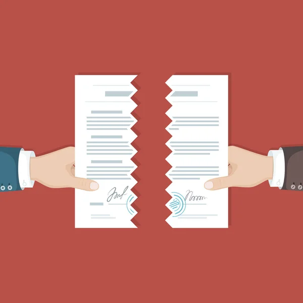 Konsep Penghentian Kontrak Dua Tangan Pengusaha Merobek Robek Dokumen Kertas - Stok Vektor