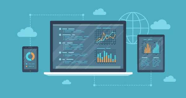 Online Auditing Analyse Concept Web Mobiele Dienst Financiële Rapporten Grafieken — Stockvector