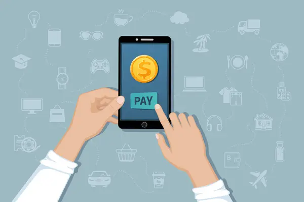 Online Mobile Payment Money Transfer Service Pay Goods Services Cashless —  Vetores de Stock