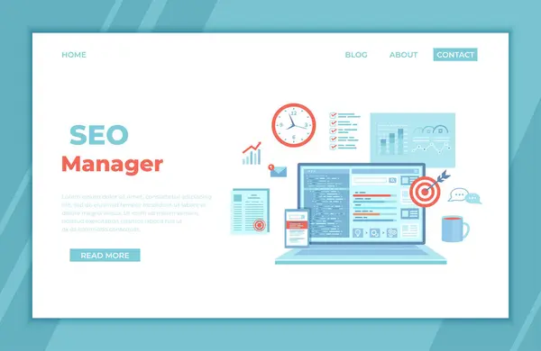 Seo Manager Key Management Content Marketing Koordynacja Wdrożenie Programów Marketingowych — Wektor stockowy