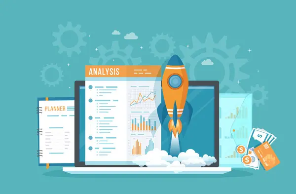 Business Project Startup Analyse Analytics Financiële Planning Idee Strategie Management — Stockvector