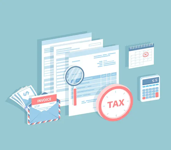 Оплата Счетов Налогов Заполнение Расчет Налоговой Формы Документы Конверт Счетом — стоковый вектор