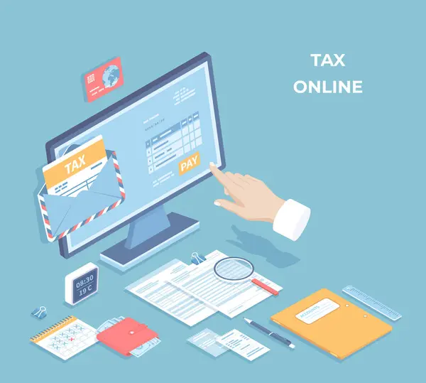 Pagamento Impostos Line Aplicativo Móvel Formulário Imposto Enchimento Computador Carrega — Vetor de Stock