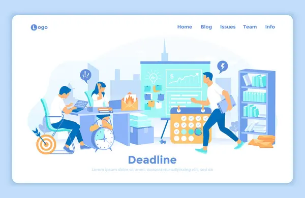 stock vector Deadline Asap. Business team working in an office overtime. All in a hurry to complete the tasks. Stress and mess in the office. landing web page design template decorated with people characters.