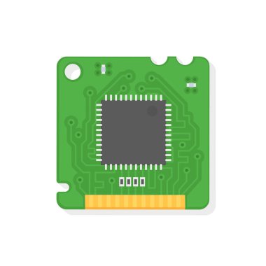 Yeşil Elektronik Mikro devre. Mikroişlemci ve bilgisayar çipi simgesi. Bilgisayar bileşeni merkezi işlem birimi CPU. Vektör illüstrasyonu, düz biçim.