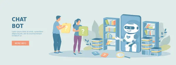 Sohbet robotu. Çevrimiçi destek robotu. Yapay zeka, yapay zeka, yardımcı servis, yardımcı asistan. Promosyon web afişi. Çizgi film düz vektör çizimi.