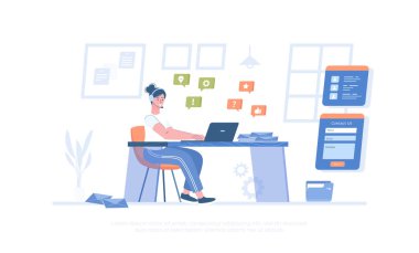 Müşteri hizmetleri, problem çözme, müşteri desteği. Müşteriler aradığında operatör cevap veriyor. Pankart, web sitesi tasarımı, iniş sayfası için çizgi film modern düz vektör çizimi.