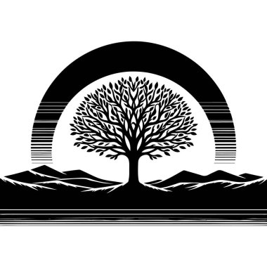 Güneş ve güneş ile ağaç ve güneş vektör çizimi