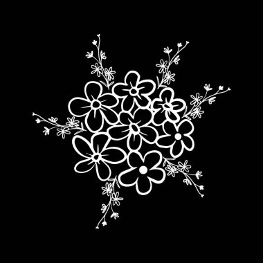 Siyah arkaplan çizim vektörü üzerinde uzun beyaz çiçekler.