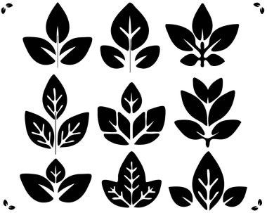 Dallardaki siyah siluet yapraklar, vektör illüstrasyon botanik elementler tasarımı.