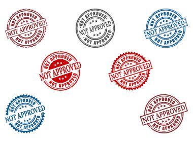 Geniş Onaylanmamış Pul Koleksiyonu, Reddedilmiş & Reddedilmiş Grunge Etiketlerinin Vektör Kümesi