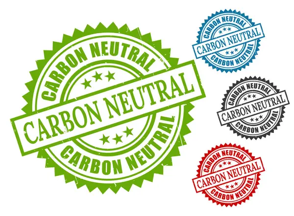 Bir Karbon Ayak İzi Tarafsız Mühürleri, Eko Etiketli Grunge Vektör Koleksiyonu  