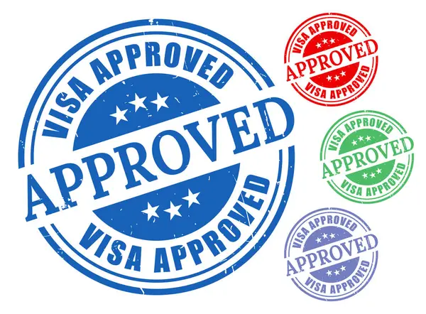 Onaylanmış bir Visa Pul Vektör Seti, Grunge Biçim Göçmen Paketi  