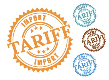 Bir İthalat Tarifesi Damga Seti, Grunge Biçim Küresel Görev Vektörleri  