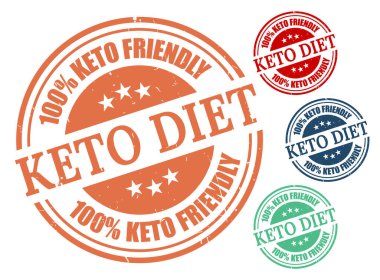 % 100 Keto Dost Canlısı Pul Vektör Koleksiyonu, Grunge ve Temiz Biçim Paketi  