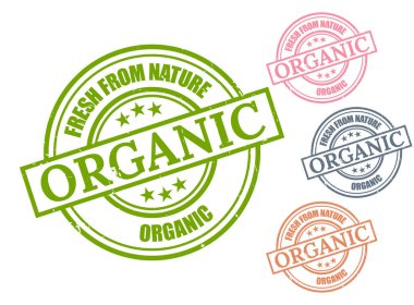 Doğadan Taze Bir Organik Ürün Grunge Lastik Damga Vektörü Seti  
