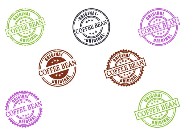 Orijinal bir Kahve Fasulyesi Grunge ve Pürüzsüz Lastik Damga Vektörü Koleksiyonu