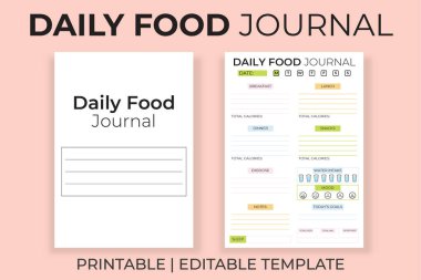 Günlük Gıda Dergisi ve Sağlık İzleyicisi Düzenlenebilir ve Yazdırılabilir Şablon