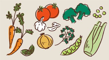 El yapımı sebzeler. Vintage, retro style Illustration.