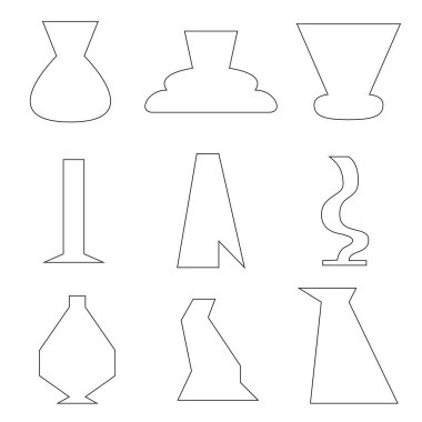   Vazo Simgesi Ayarlandı. Satır Sanatı Biçiminde Çeşitli Şekillerin Basit Soyut Sembolleri.