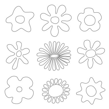 Soyut minimalist çiçek ikonu seti. Modern soyut grafik tasarım elementleri. Doodle tarzı