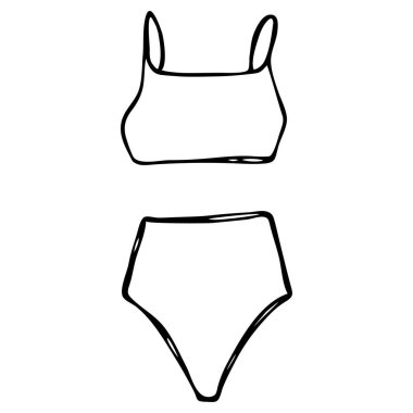 Günlük mayo seti, kadın iç çamaşırı seti. Sıradan sütyen üstü ve yüksek bel altı. Elle çizilmiş mürekkep vuruşları stili.