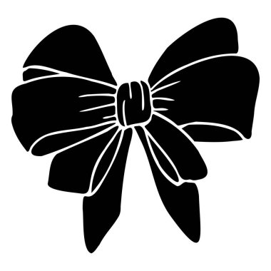 Zarif Vintage Ribbon Doodle Element El Çizimi Simgesi, siyah doldurulmuş