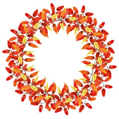 Suluboya yapraklı sonbahar çerçevesi. El yapımı izole elementler. Sonbahar sezonu geçmişi. Tebrik kartı, poster, baskı, dijital veya davetiye