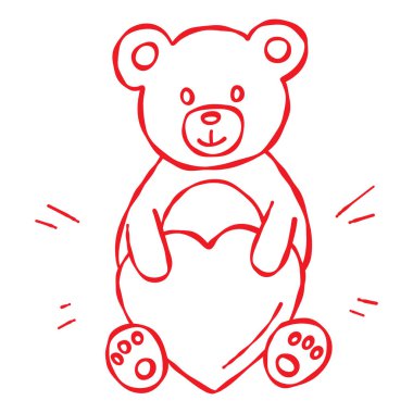 Kalp tutan sevimli bir oyuncak ayı. Doodle tarzı el çizimi illüstrasyon. Aşk temalı hediyeler, web ve dijital tasarımlar, sevgililer, düğünler, yıldönümleri, tebrik kartları, baskılar, davetiyeler, çıkartmalar