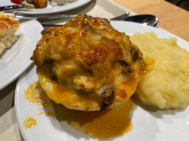 Turkish Local Food Celery Kebab with Potato Puree. Ready to Eat.