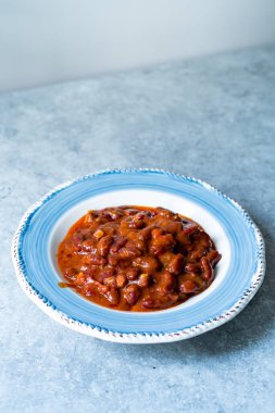 Şili Con Carne Meksika Fasulyesi Fasulye Çorbası ve Böbrek Fasulyesi. Geleneksel Yemek.