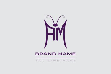 AM Butterfly logo tasarımı. Kelebek baş harfleri A ve M çizgi resim şablonu. Bu tasarım kozmetik moda ve takılarda kullanılabilir..