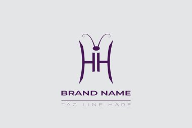 HH Kelebek logo tasarımı. Kelebek H ve H harflerinin baş harfleri sanat logosu şablonu. Bu tasarım kozmetik moda ve takılarda kullanılabilir..