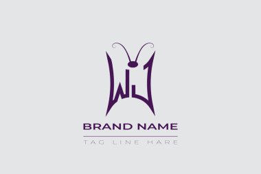 WJ Kelebek logo tasarımı. Kelebek baş harfleri W ve J çizgi sanat logosu şablonu. Bu tasarım kozmetik moda ve takılarda kullanılabilir..