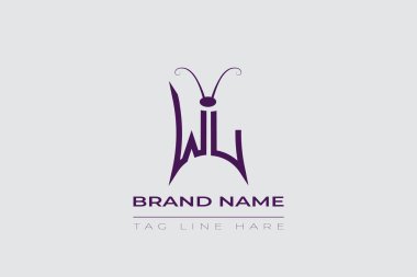 WL Kelebek logo tasarımı. Kelebek baş harfleri W ve L çizgi sanat logosu şablonu. Bu tasarım kozmetik moda ve takılarda kullanılabilir..